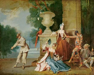 Italienische Komödianten in einem Park, ca. 1725